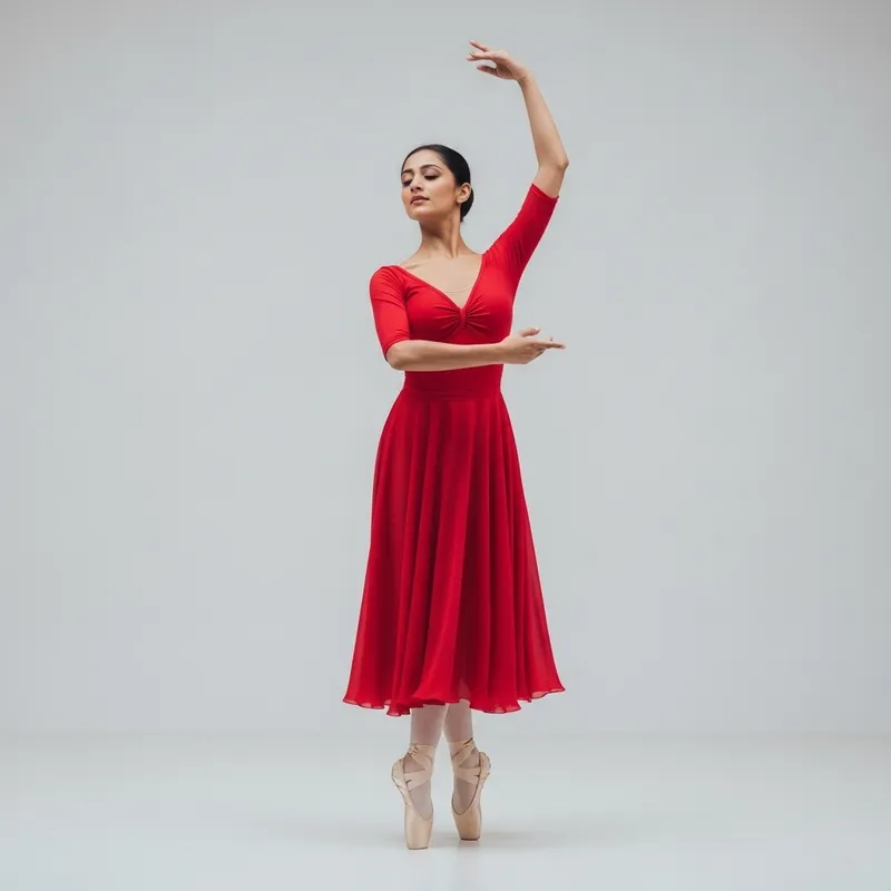 Elegant South Asian Ballerina in Red Dress - Graceful Pose