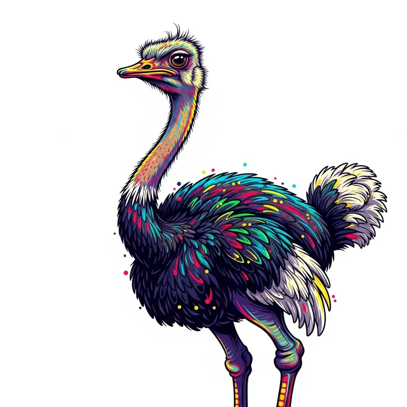 Audacious Neon Ostrich NFT Artwork - Surreal Glitchy Style