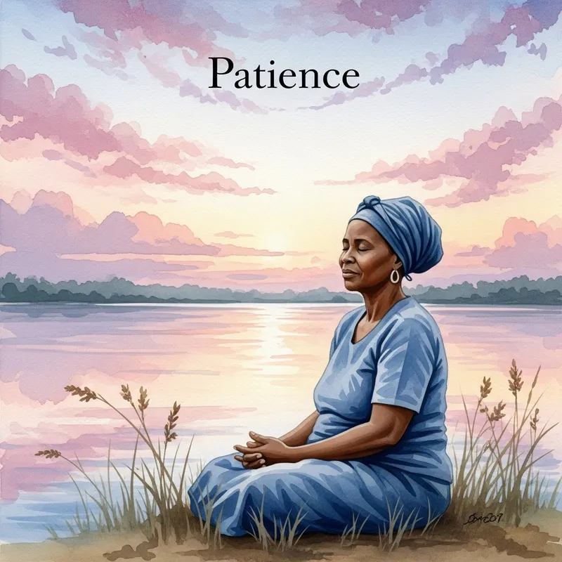 Patience: Tranquil Watercolor Art of Serene African Woman Patience: Tranquil Watercolor Art of Serene African Woman