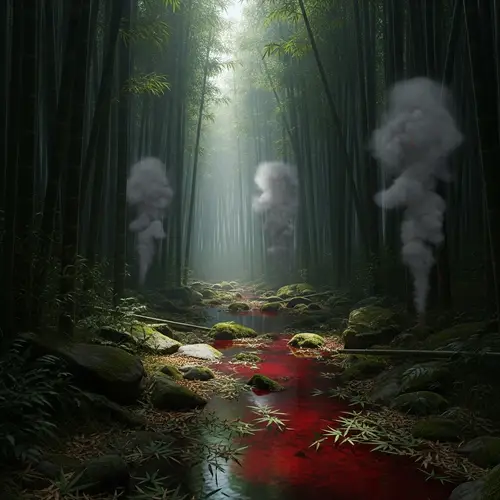 Mystical Bamboo Forest with Dark Waters
