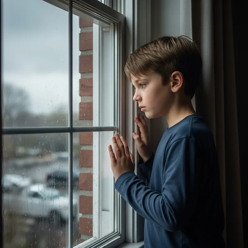 Heartbreaking Image of a Sad Child by the Window