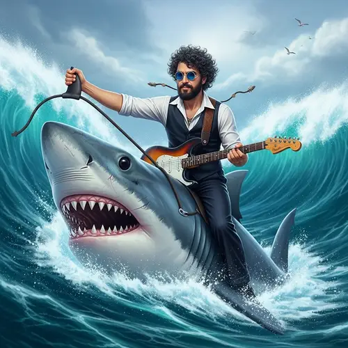 Man Riding Shark with Guitar in Ocean | Epic Adventure Scene