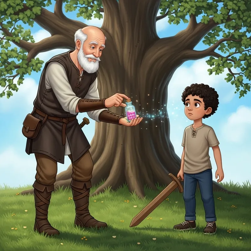 Mystical Moment: Elderly Man Gives Love Potion to Young Boy