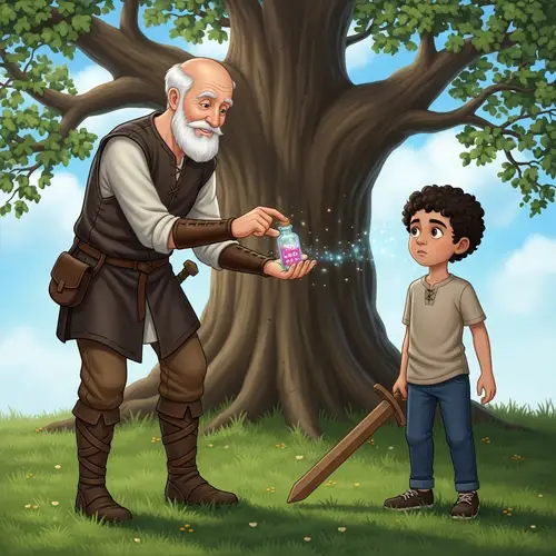 Magical Encounter: Elderly Man Offers Love Potion to Young Boy