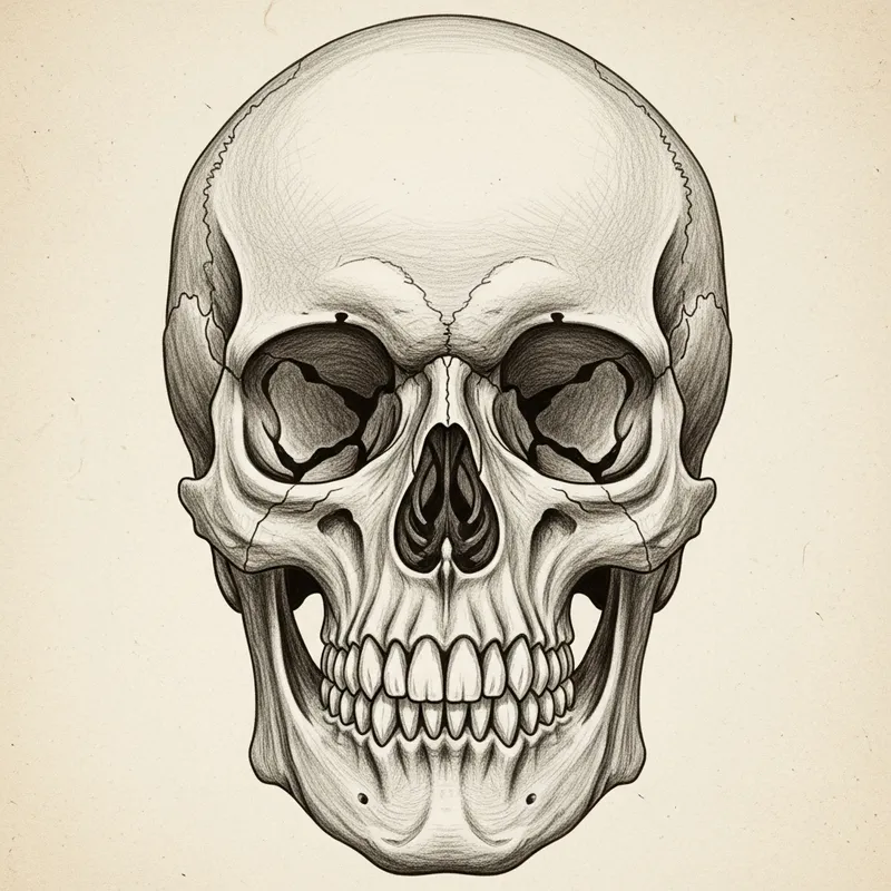 Detailed Human Skull Vintage Graphic Pencil Illustration in Sepia Tones Detailed Human Skull Vintage Graphic Pencil Illustration in Sepia Tones