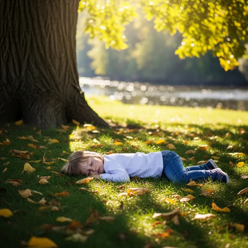 Tranquility: Peaceful Image of Child Resting by River