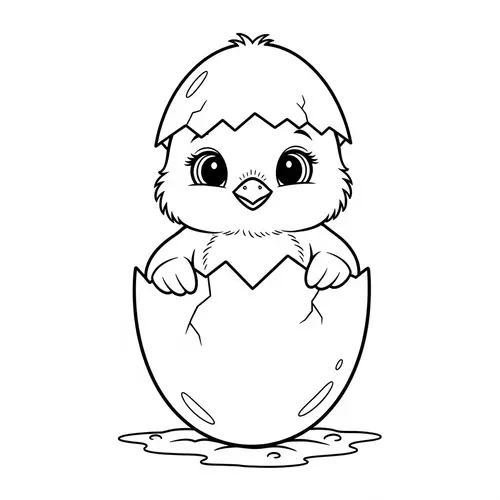 Color a Chick Peeping from an Egg for Kids