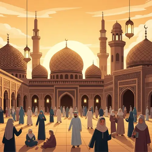 Islamic Architecture at Sunset: Serene Cultural Gathering
