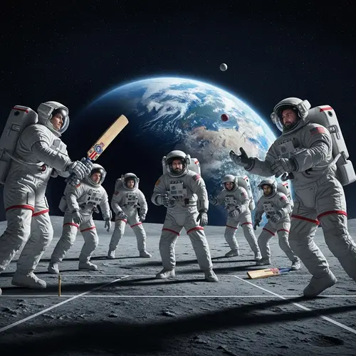 Astronauts Playing Cricket in Space | Diverse Group Game on Moon