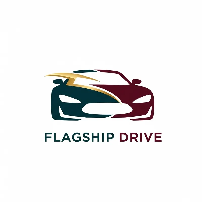 Flagship Drive Automotive Blog: Minimalist Logo Design Featuring Stylized Car Front