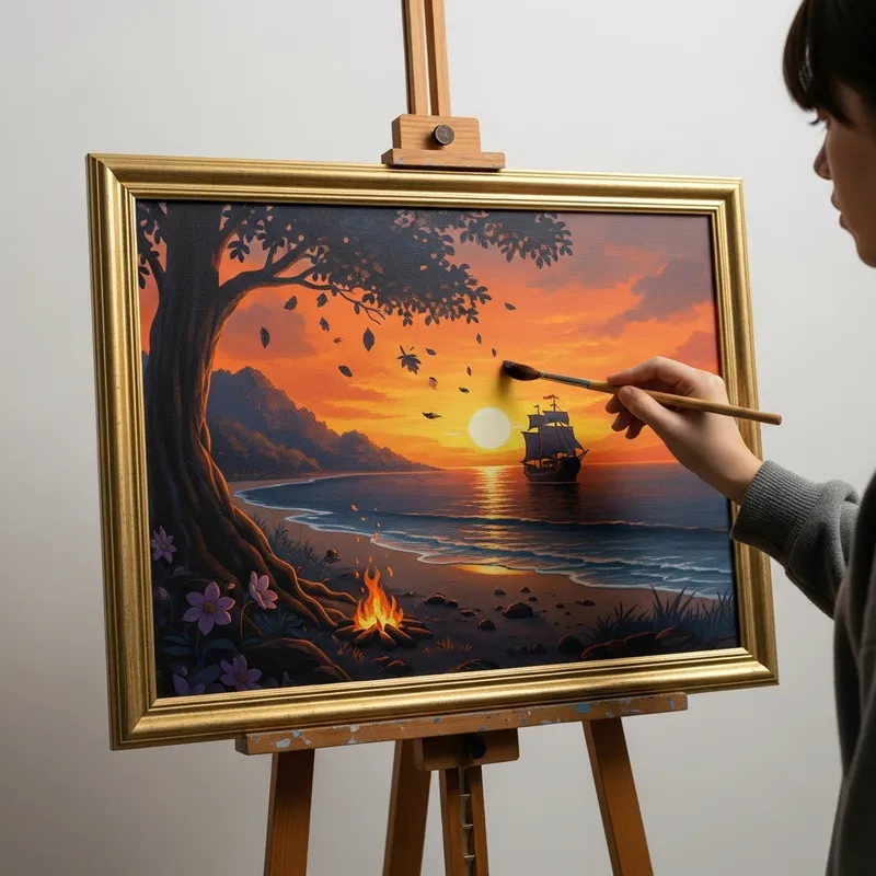 Captivating Anime Sunset Painting with Mysterious Touch