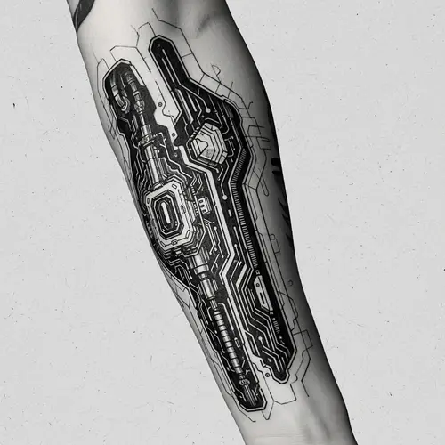 Cyberpunk-Style Tattoo Design: Futuristic Cybernetic Implant Sketch