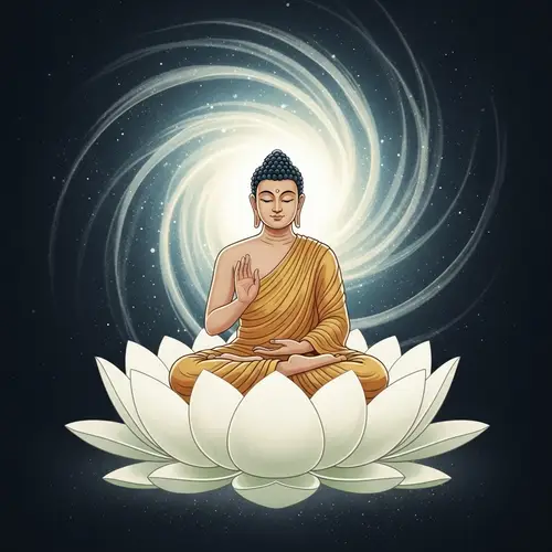 Enchanting Buddha Meditation on White Lotus - Fairytale Illustration