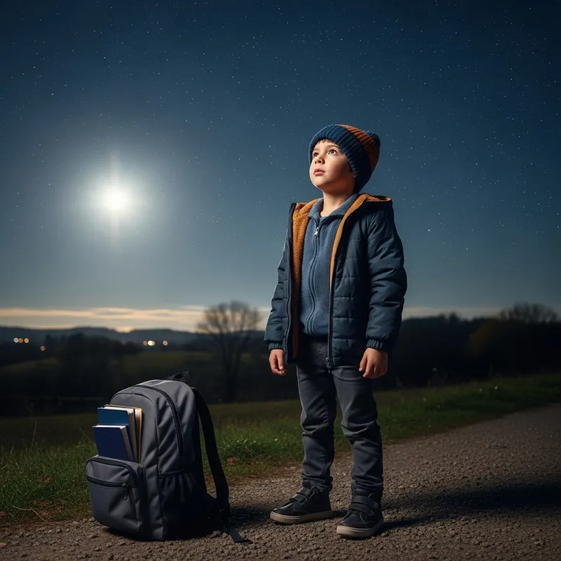 Hispanic Boy Stargazing in Rural Countryside