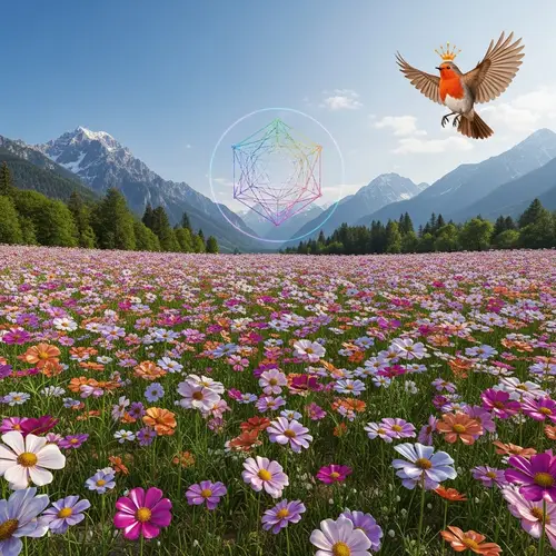 Colorful Metallic Flowers in Stunning Mountain Landscape