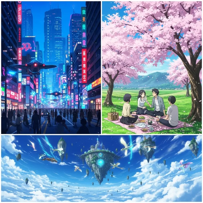 Anime Images: Cityscape, Countryside Picnic, Magical World