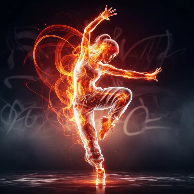 Translucent Hispanic Hip-Hop Dancer with Fiery Energy