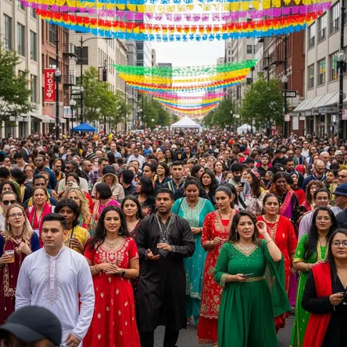 Vibrant Street Gathering of Diverse Cultures: A Human Tapestry