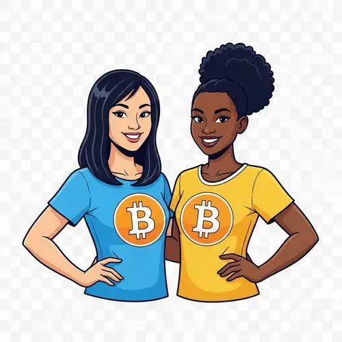 Cartoon Bitcoin Women | Asian & African Smiling with Cryptocurrency