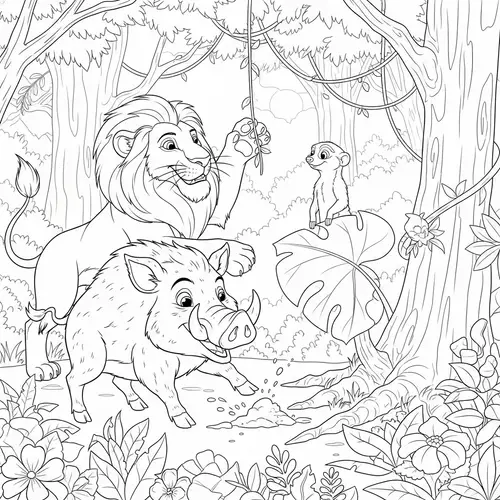 Monochrome Lion, Boar, and Meerkat Animated Image for Coloring