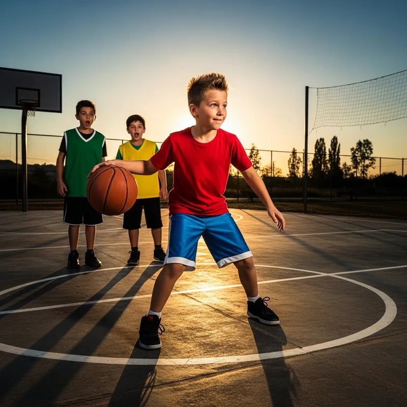 Realistic Blonde Boy Playing Basketball on Court Realistic Blonde Boy Playing Basketball on Court