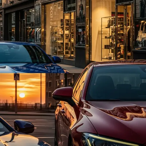 Stylish and Modern Car in Vibrant Color on Well-Lit Street