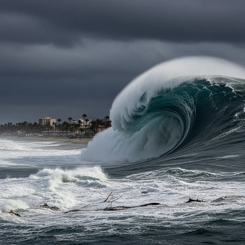 Destructive Tsunami Wave | Overcast Sky Scene