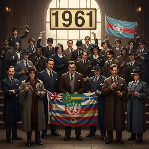 1920s Themed Scene of 81 People in Al Capone Attire Making Deals with UN Flags