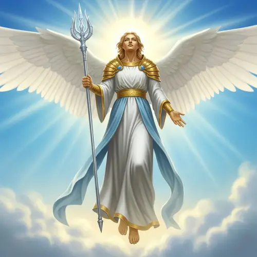 Celestial Angel with Gleaming Wings and Resplendent Staff