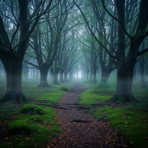 Enchanting Mysterious Forest Path at Twilight Moon