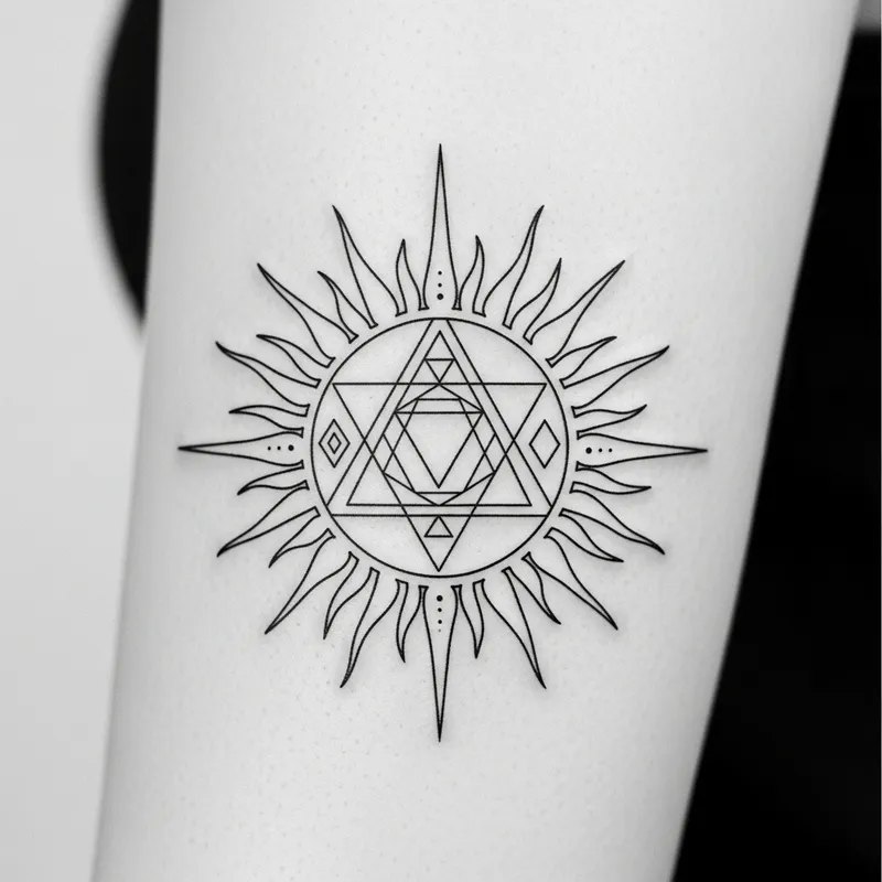 Minimalistic Tattoo Art: Elegant Sun Design Minimalistic Tattoo Art: Elegant Sun Design