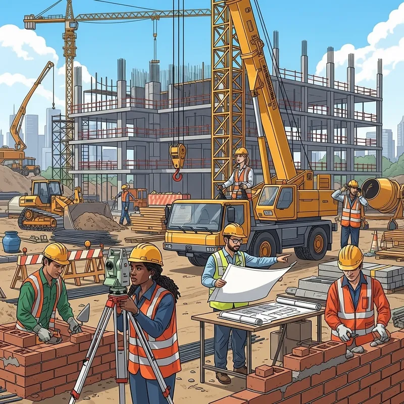 Detailed Daytime Construction Scene with Diverse Workers