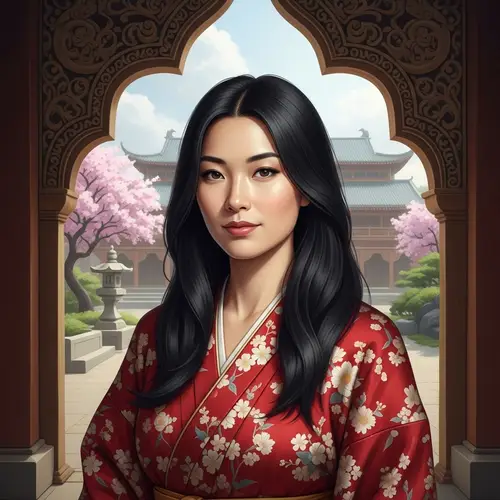Elegant Asian Woman in Traditional Kimono Portrait