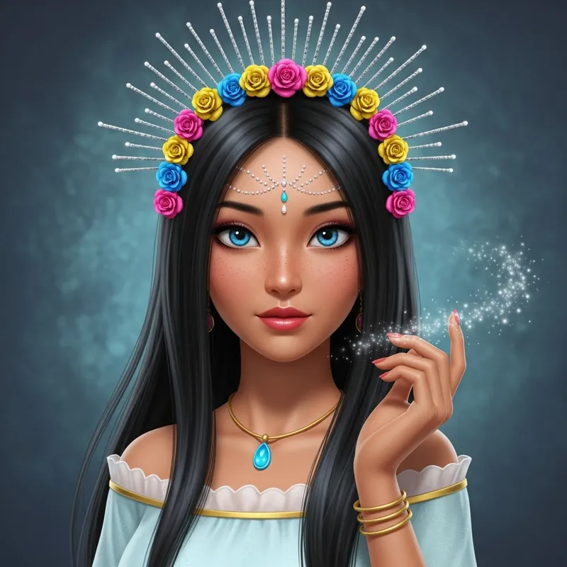Enchanted Fairy Lady with Chinese-Blue Eyes and Roses Headdress