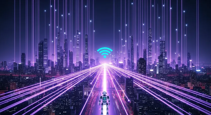 Futuristic Wifi Tech in Glowing City - High-Speed Data Connectivity