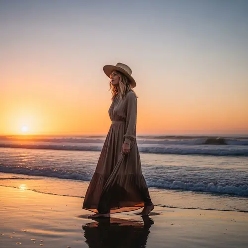 Blonde Woman Beach Fashion Sunset