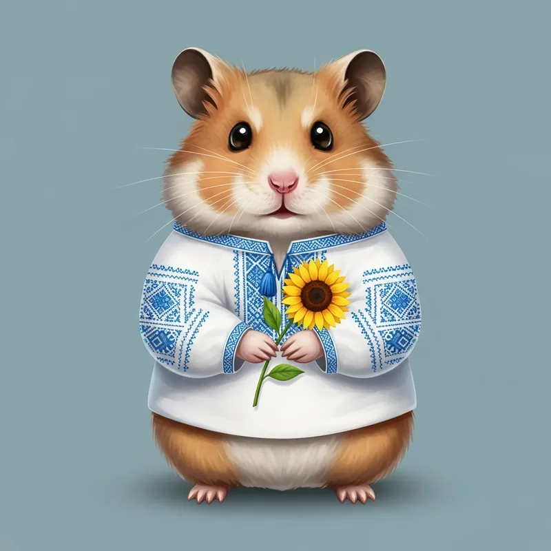 Ukrainian Hamster Illustration | Sunflower Adornment