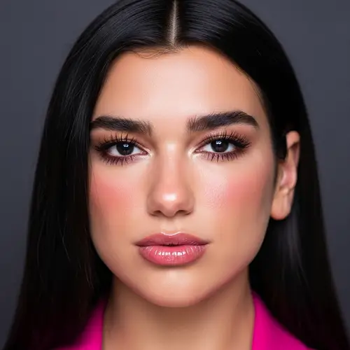 Renowned Pop Singer Look with Striking Black Eyes and Pouty Pink Lips