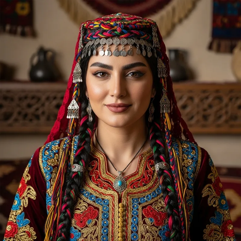 Long Braided Hair on Traditional Kurdish Woman