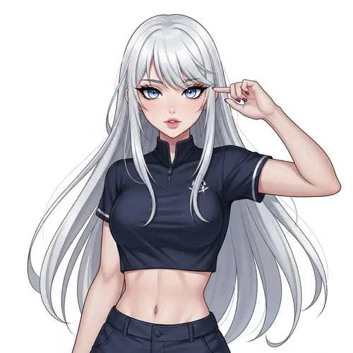 Athletic Girl with White Hair and Big Blue Eyes
