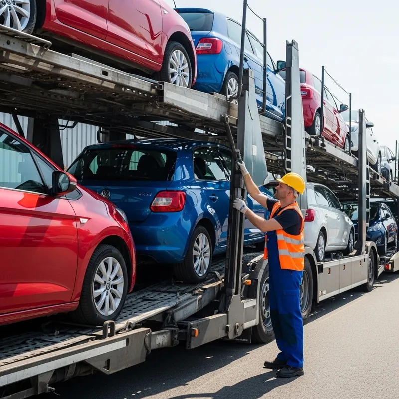 Car Carrier Man at Work: Industrial Zone Scene