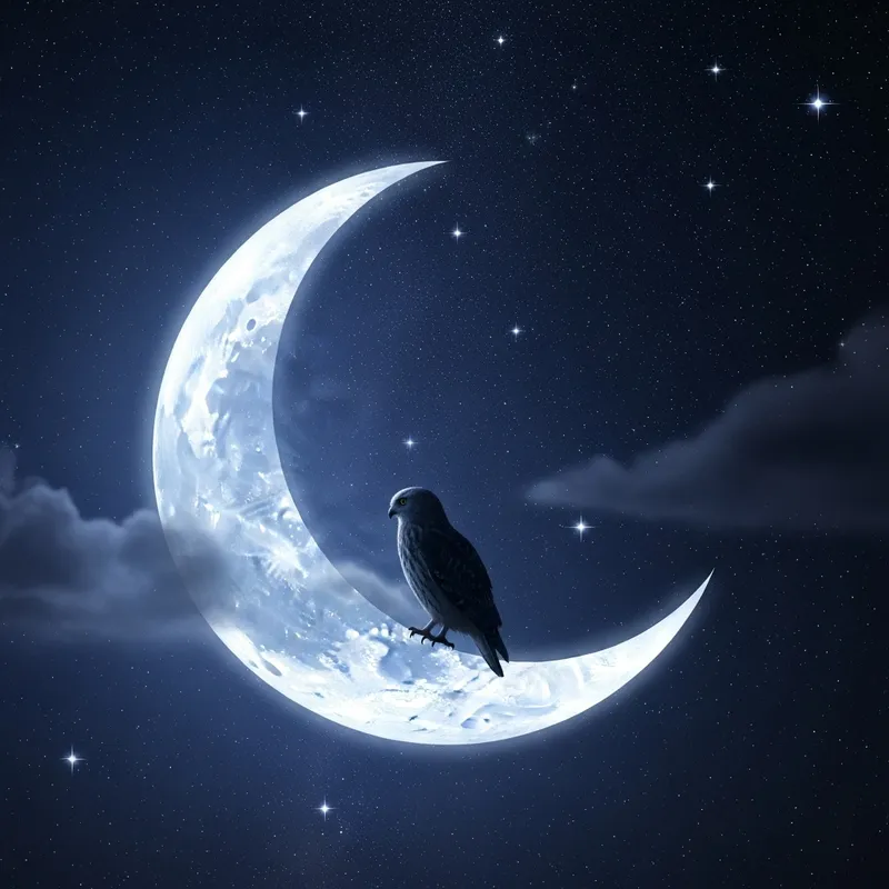 Moonlit Serenity: Bird Resting on the Moon with Twinkling Stars