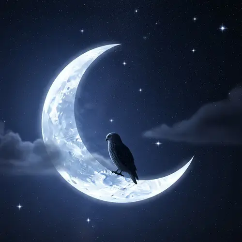 Bird Perched on Moon: Serene Night Skies and Twinkling Stars