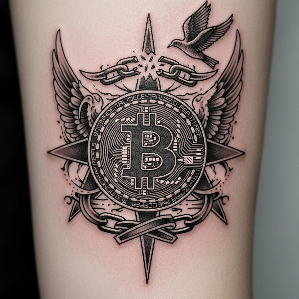 Bitcoin Freedom Tattoo Design | Liberty Symbol | AI Art Generator |  Easy-Peasy.AI