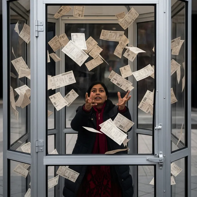 Person Catching Coupons in Transparent Booth with Aluminum Trim