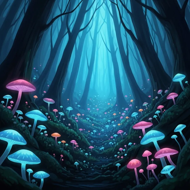Mystical Forest with Luminescent Mushrooms | Enchanting Wilderness