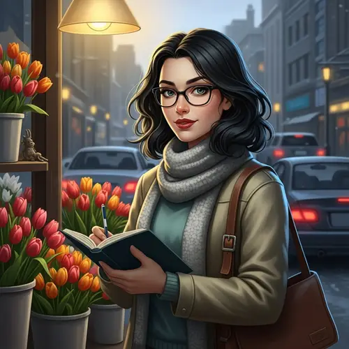 The Girl with the Tulips: Enchanting Flower Seller in a Dark City