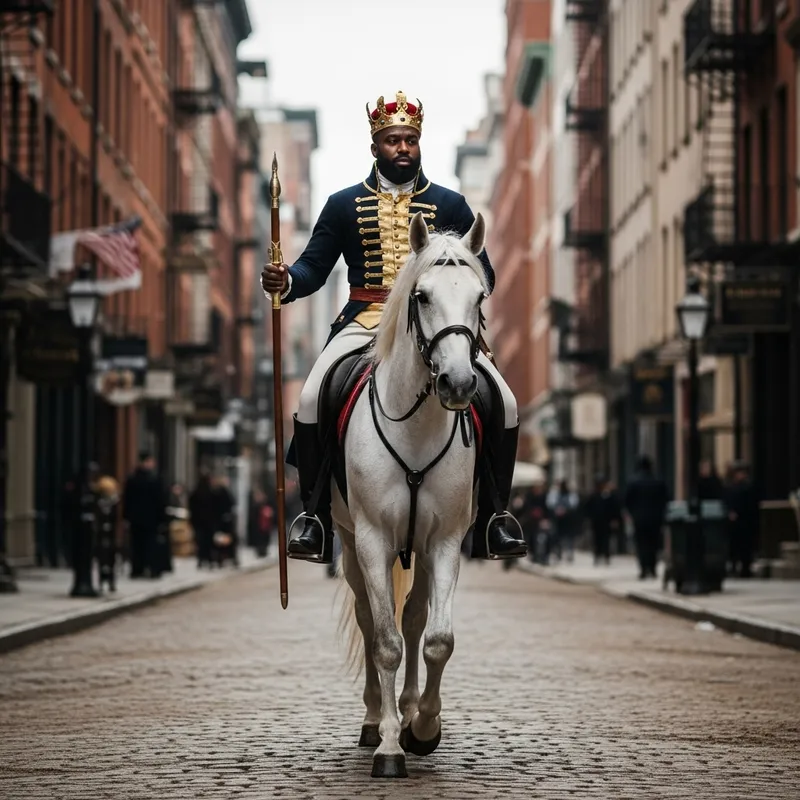 Rich African Prince in Royal Attire Riding White Stallion
