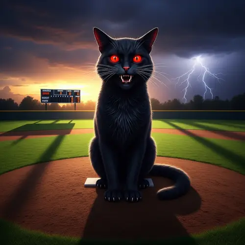 Evil Cat on Baseball Field - Unique Image!