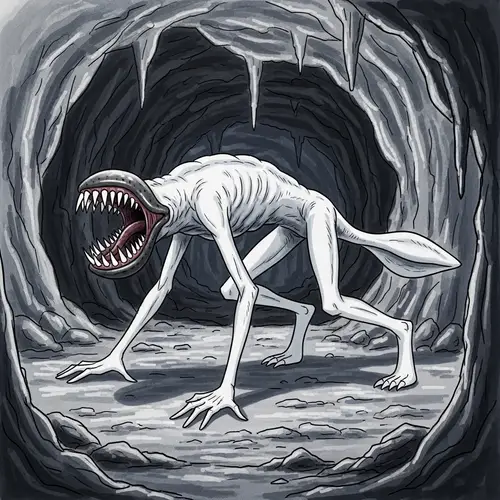Mysterious Grey Creature in Cave | Bear Trap Mouth Sketch
